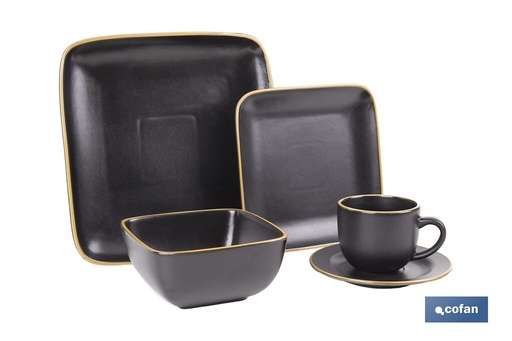 [40011228] Vajilla de cerámica cuadrada en color negro con borde vintage