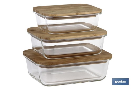 [41001805] Set de 3 Fiambreras Rectangulares de Borosilicato