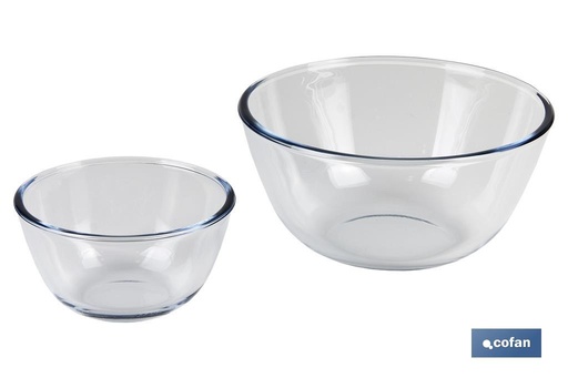 [41001807] Set de 2 Ensaladeras redondas de borosilicato Modelo Baritina I Capacidad: 800 ml - 2700 ml
