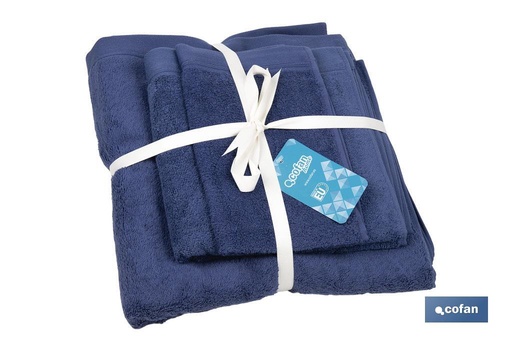 [43001104] Juego de 3 toallas en color azul marino con 580 g/m2