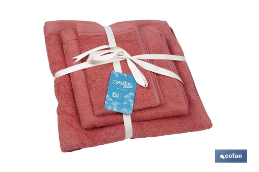 [43001105] Juego de 3 toallas de color coral con 580 g/m2