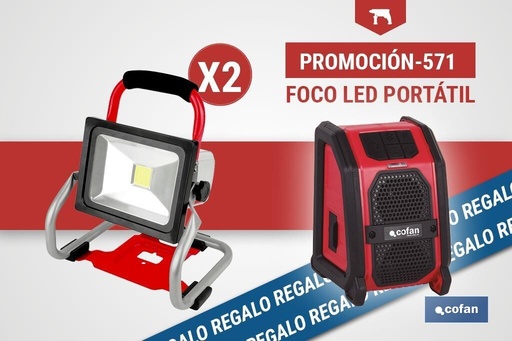 [50003317] Pack de 2 focos LED portátiles de batería + altavoz Bluetooth de regalo