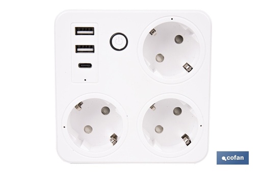 [51005022] Regleta inteligente WiFi con 3 tomas + 2 puertos USB + 1 puerto USB-C