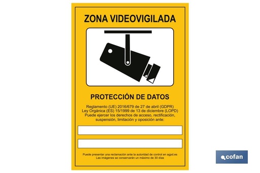 Señal de videovigilancia. El diseño de la señal puede variar, pero en ningún caso se variará el significado de la misma.