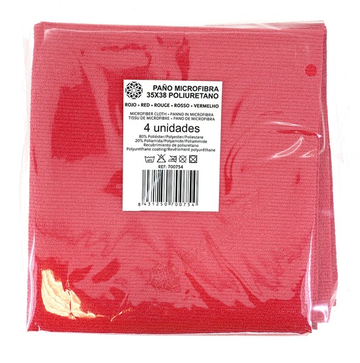 [8431250700754] BAYETA MICROFIBRA ROJA 35X38 PACK 4 UDS