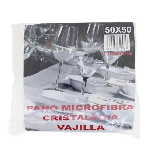 [711989] PAÑO MICROFIBRA CRISTALERIA VAJILLA 50X50 SET 4