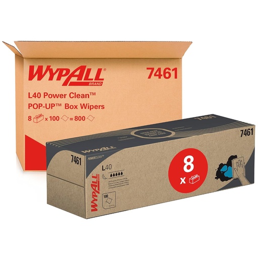 [WypAll L40] WypAll L40 Power Clean Paños en caja POP-UP Box 7461 - Paños de papel para limpieza - 8 cajas x 100