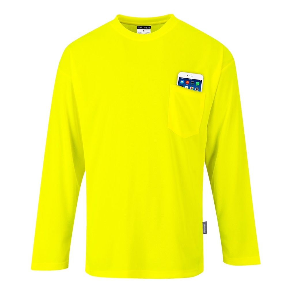 S579 - Camiseta Day-Vis de manga larga con bolsillo  Amarillo TALLA XXL